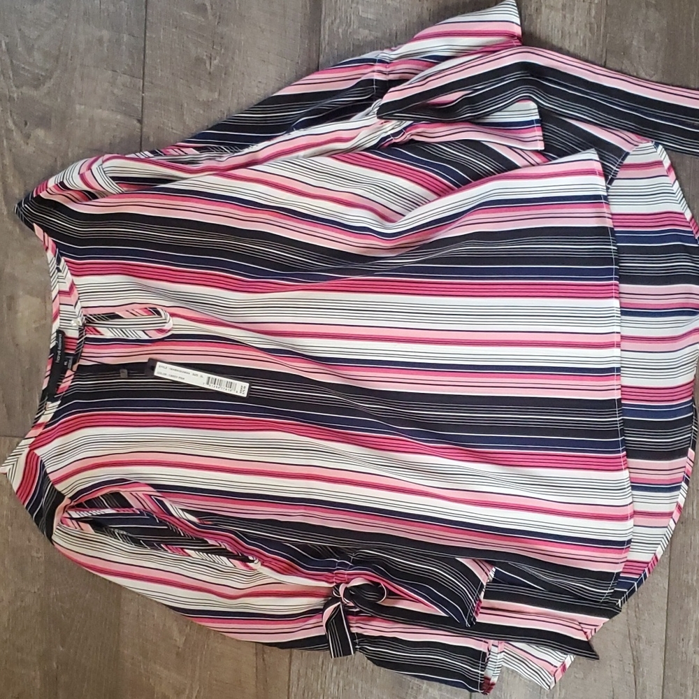 Harvé Benard Striped Blouse Bell Sleeve Size XL Candy Pink